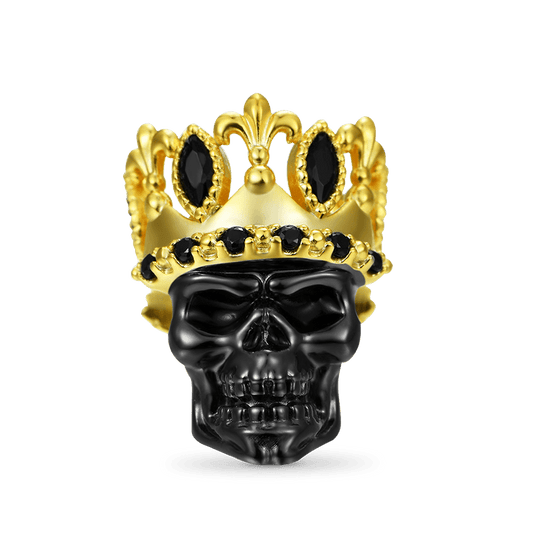 Black Crown Skull Charm Bead 18K Gold Plated 925 Sterling Silver_1