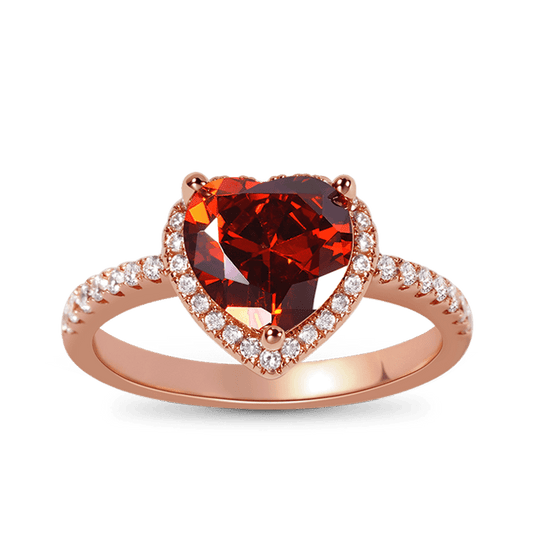 Red Heart-shaped Halo Engagement Ring Sterling Silver 18K Rose Gold Plated_1