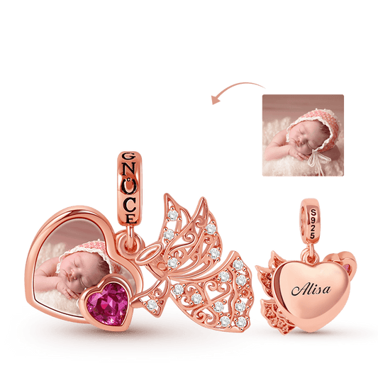 Angel Engravable Photo Dangle Charm 18k Rose Gold Plated Hollow Design Pendant_1