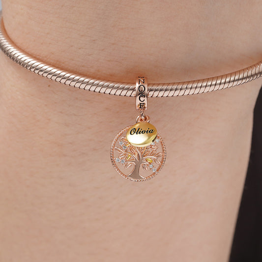 Custom Two Names Tree of Life Pendant Dangle Charm Sterling Silver 18k Gold and Rose Gold Plated inlaid with Stones_3