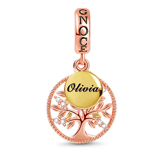 Custom Two Names Tree of Life Pendant Dangle Charm Sterling Silver 18k Gold and Rose Gold Plated inlaid with Stones_1