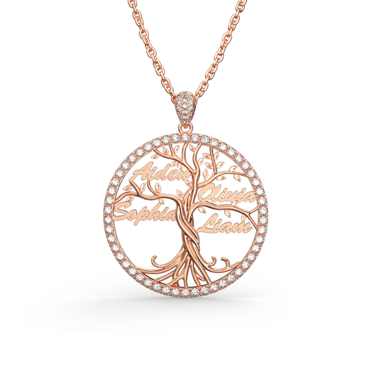 Custom Halo Tree of Life Multi-name Necklace Sterling silver_1