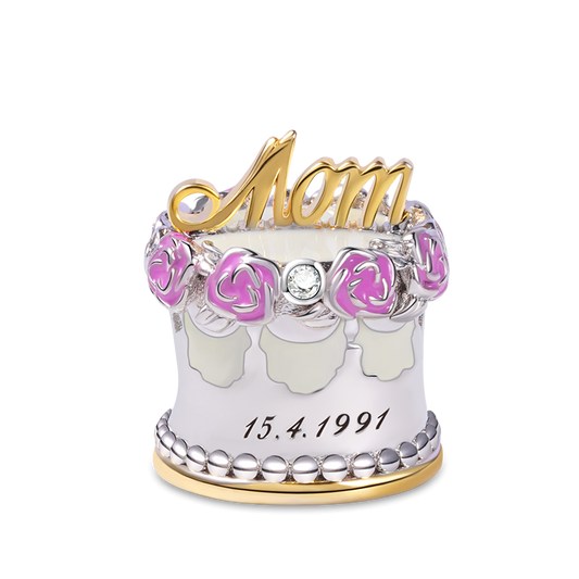 Mom's Birthday Cake Personalized Date Charm Bead 925 Sterling Silver 18k Gold Plated Mother's Day Gift_1