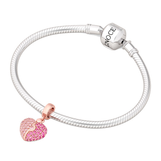 Gnoce "Surprising Love" 925 Sterling Silver 18K Rose Gold Plating Open Heart Dangle Charm Bead for European Bracelets_4