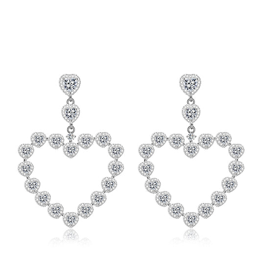 Heart Diamond Dangle Earrings with Sterling Silver_1