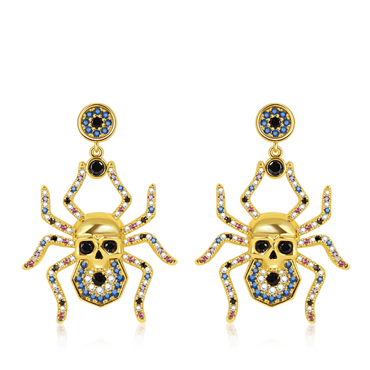 Spider Skull Earrings 18k Gold Plated 925 Sterling Silver_1