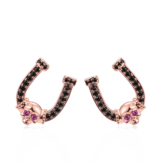 Horseshoe Skull Studs 18k Rose Gold Plated 925 Sterling Silver_1