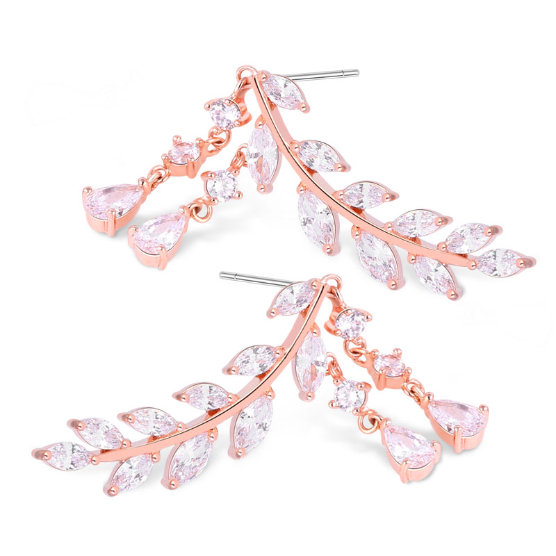 Leaves Ear Climbers Tassel with Rose Gold Plated Brass_2