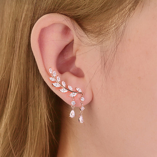 Leaves Ear Climbers Tassel with Rose Gold Plated Brass_3