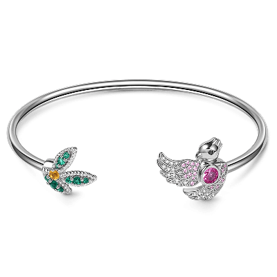 Bird & Leaf Bangle Bracelet