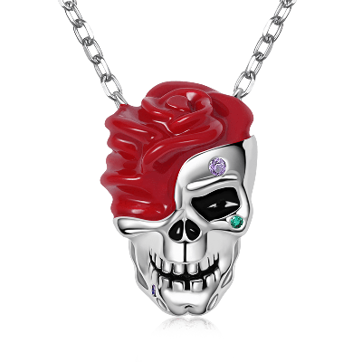 Skull with Rose Necklace