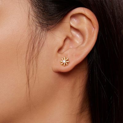 14K/10K Solid Gold Spiked Star Stud Earrings
