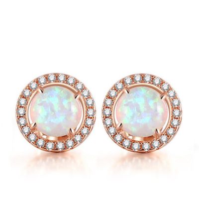 Round Stud Earrings with Opal