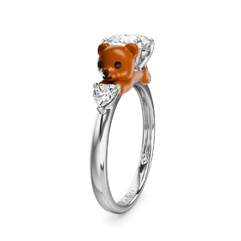 Bear Embraces Heart Ring
